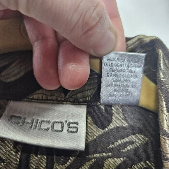 Chico's Women's Jacket Size 3 L Floral‎ Silk Rayon Brown Long Sleeve Classic - Picture 9 of 15